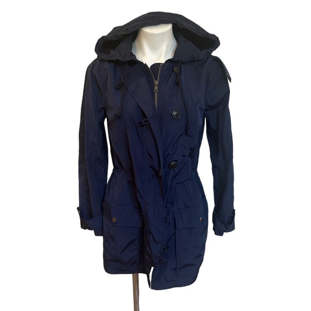 Women's Gap Navy Blue Rain Coat sz XS Hooded Lightweight jacket